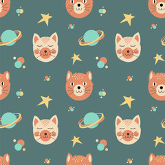  Cute cats seamless background.