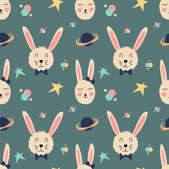  Сute rabbits seamless pattern.