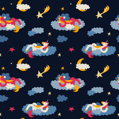  Fairytale unicorn sleeps. Seamless pattern.