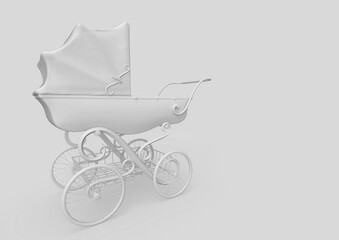 Fototapeta na wymiar victorian pram in minimalism concept on pastel background rear side view with copy space