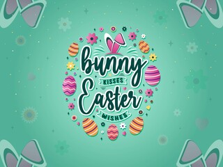 Bunny kisses Easter wishes hand drawn modern calligraphy background design vector illustration.