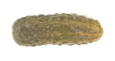 Marinated cucumber isolated on a white background. Gherkin. Salted cornichon.