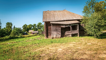 destroyed wooden house