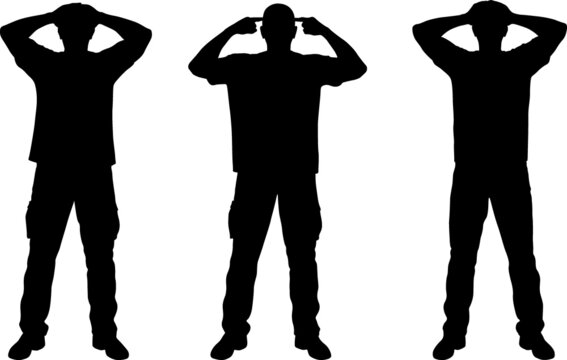 man pointing his fingers to his head silhouette
