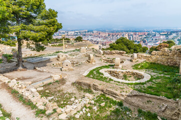 A view across the ruins of the castle of Saint Ferran above Alicante on a spring day