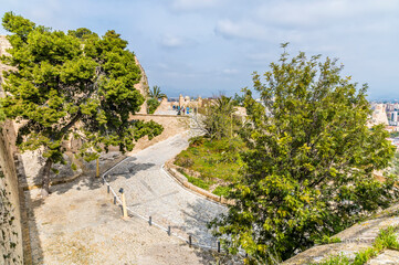 Obraz premium A view across the levels of the castle of Saint Ferran above Alicante on a spring day