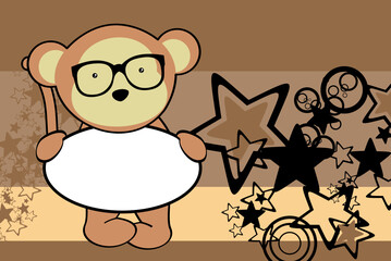 cute  baby monkey character cartoon signgboard background in vector format