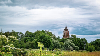landscape, abandoned Orthodox bell tower