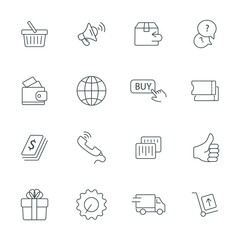 E-commerce, online shopping and delivery icons set . E-commerce, online shopping and delivery pack symbol vector elements for infographic web