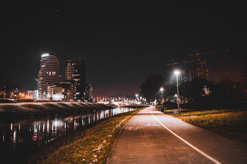 Quiet night in the city's lights.