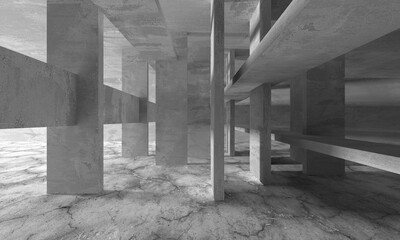 Dark Concrete Wall Architecture. Empty Room