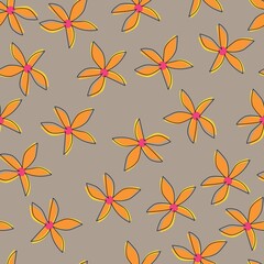 Obraz premium Flowers seamless pattern, vector orange flowers on a neutral background