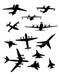 Fototapeta na wymiar Silhouettes of military aircraft on a white background