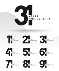 Set of Anniversary logotype and black color with white background for celebration