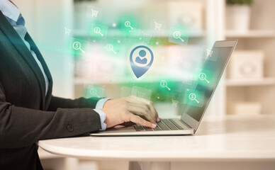 Businessman working on laptop with new business