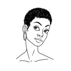 Beautiful young black woman with short hair portrait, vector illustration