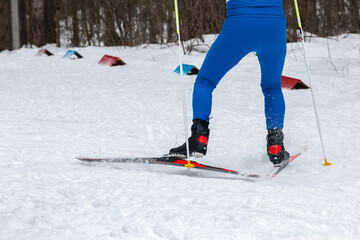 cross-country skiing in winter snow flies empty space number for inscription