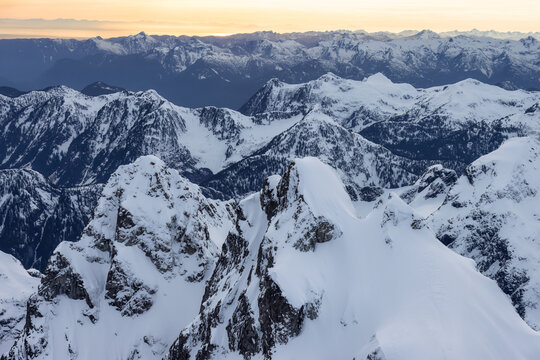 Aerial View Of Mount Judge And Canadian Rocky Mountain Landscape.