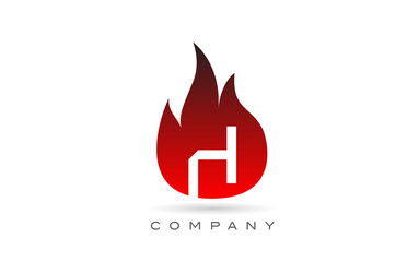 H red fire flames alphabet letter logo design. Creative icon template for business and company