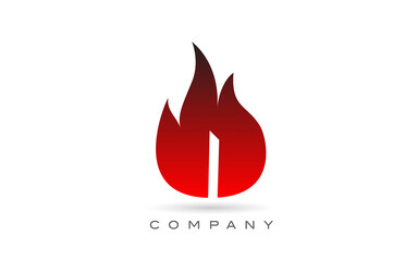 I red fire flames alphabet letter logo design. Creative icon template for business and company
