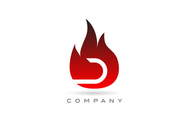 D red fire flames alphabet letter logo design. Creative icon template for business and company