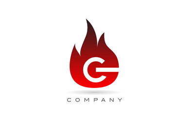 G red fire flames alphabet letter logo design. Creative icon template for business and company