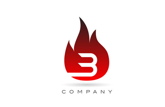 B red fire flames alphabet letter logo design. Creative icon template for business and company