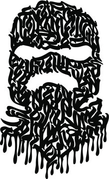 Vector Image Of A Balaclava In The Style Of Calligraphy.