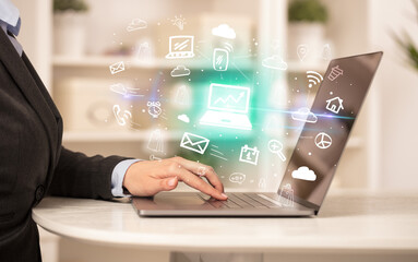 Businessman working on laptop with new business concept