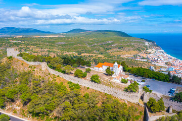 View of Sesimbra castle near Setubal, Portugal