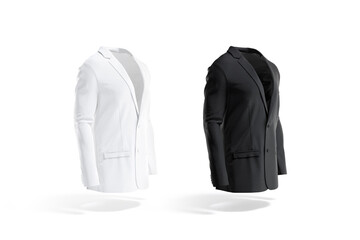 Blank black and white men blazer mockup, side view