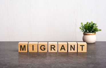 word migrant made with wood building blocks