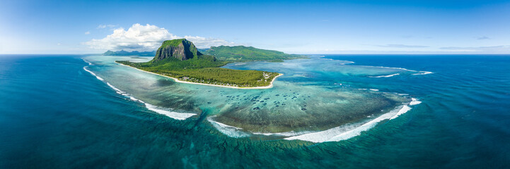 Aerial panorama of Mauritius Island in the Indian Ocean