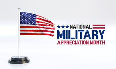 National Military Appreciation Month (NMAM) is celebrated every year in May and is a declaration that encourages U.S. citizens to observe the month in a symbol of unity. 3D Rendering