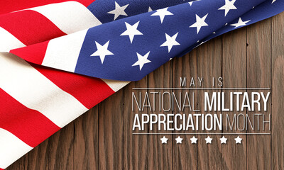 National Military Appreciation Month (NMAM) is celebrated every year in May and is a declaration that encourages U.S. citizens to observe the month in a symbol of unity. 3D Rendering - obrazy, fototapety, plakaty