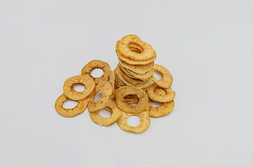 Apple chips. Healthy and tasty food. White background.