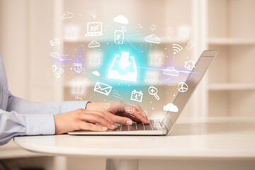 Businessman working on laptop with new business concept