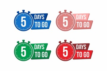 5 Day to go. Countdown timer. Clock icon. Time icon. Count time sale. Vector stock illustration.