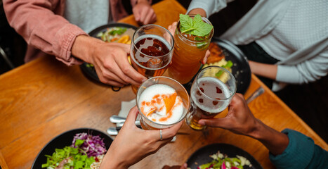 friends out for dinner eating healthy meal