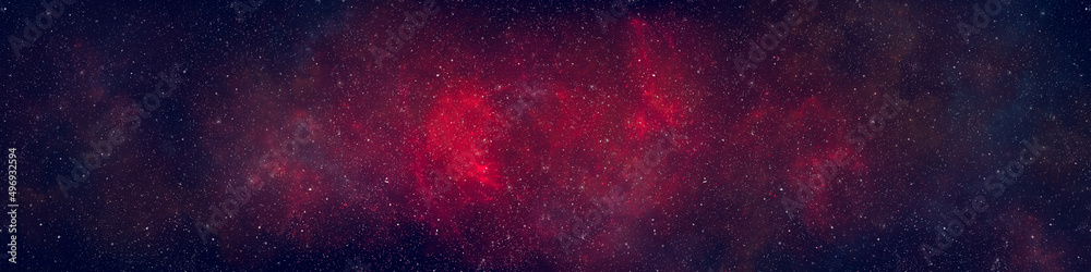 Wall mural nebula and stars in night sky web banner. space background.