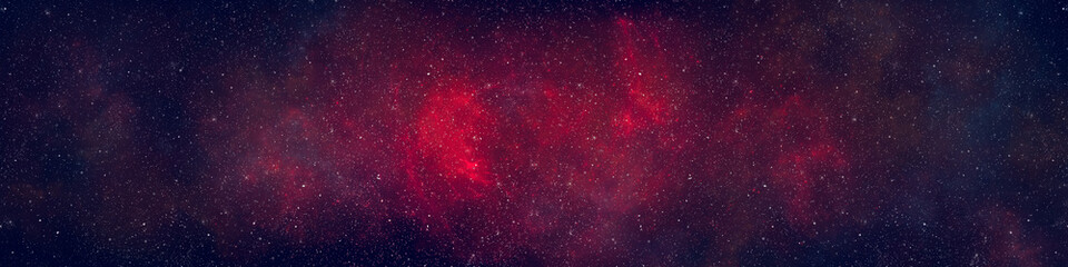 Nebula and stars in night sky web banner. Space background.