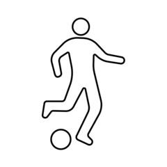 Linear icon of a soccer player with a ball, soccer game illustration, soccer player logo, sports championship. Isolated on a white background. Vector graphics