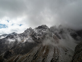 Fog in the mountains. Cloudy day in the mountains