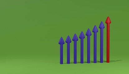 3d business growth chart up with arrows green background