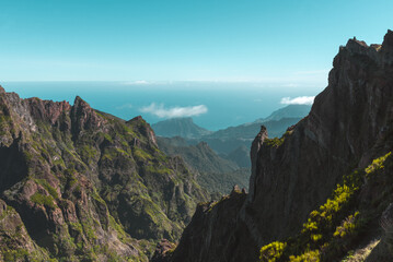 Panorama of the mountains, Madeira island, Portugal, Pico de Arieiro - pico de Ruivo trail.