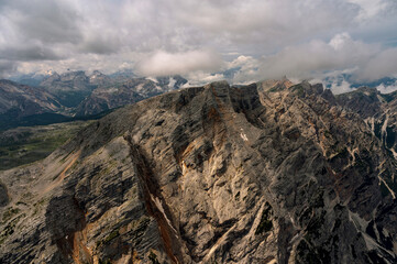 Fototapeta premium Aerial view of Dolomites, Italy. Captured from a helicopter