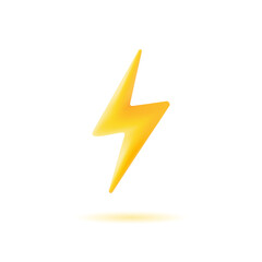 yellow 3d thunder lightning or flash in minimalistic cartoon style.