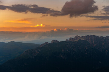 Dolomites in Italian Alps in details during sunset