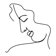 Obraz premium Woman face continuous line drawing. Abstract minimal woman portrait. Vector