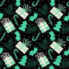 New year seamless Christmas trees and gifts pattern for fabrics and textiles and packaging and kids and wrapping paper